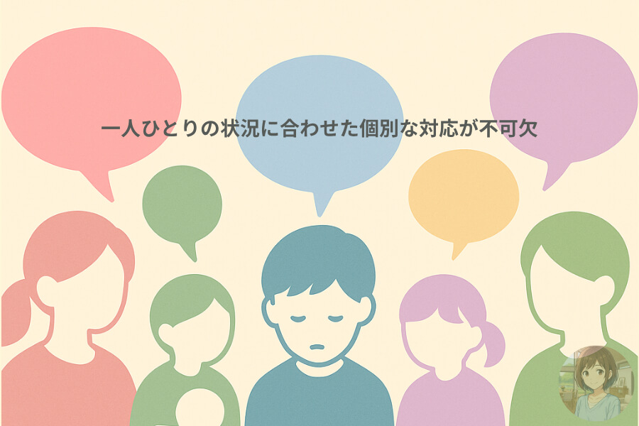 不登校は個別対応が不可欠であることを表したイメージ