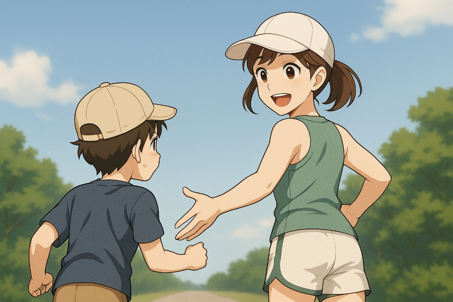 ジョギングする子どもの良い伴走者となっているママのイメージ