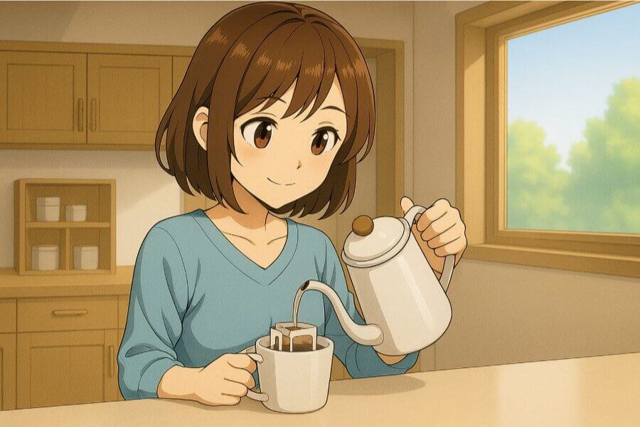 自分のためにコーヒーを淹れるママのイメージ