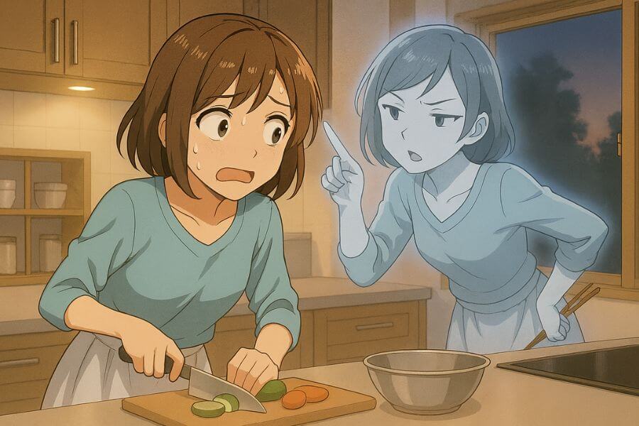 あれもこれもできていないと内なる声に責められるママのイメージ