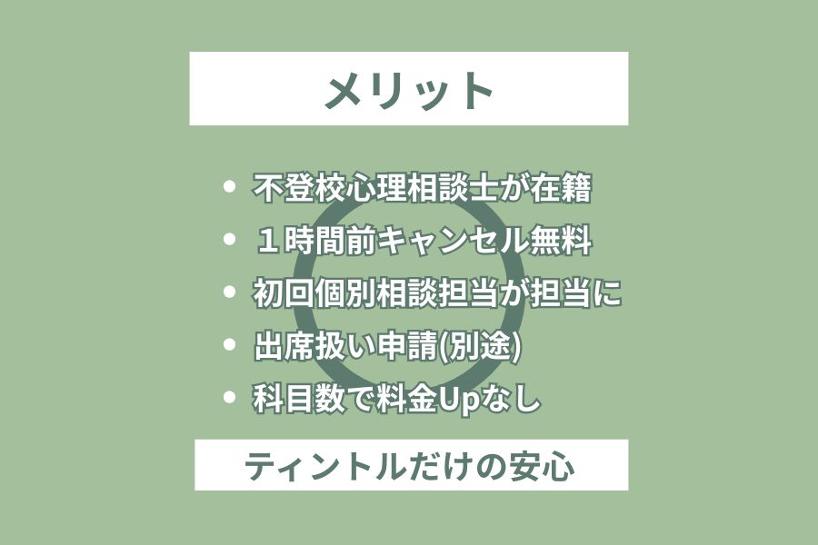 不登校専門オンライン家庭教師ティントルのメリットを書いた図解