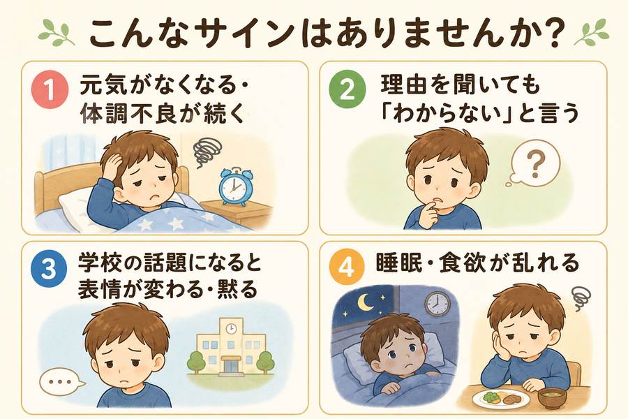学校へ行けないお子さんが示すサインの観察項目の図解