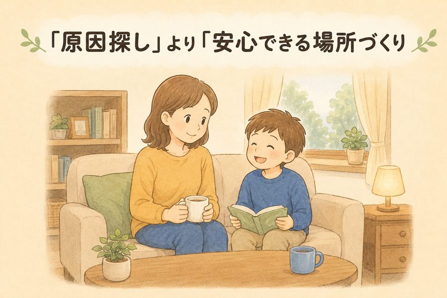 不登校の子どもが安心して家で過ごしている様子を表した画像