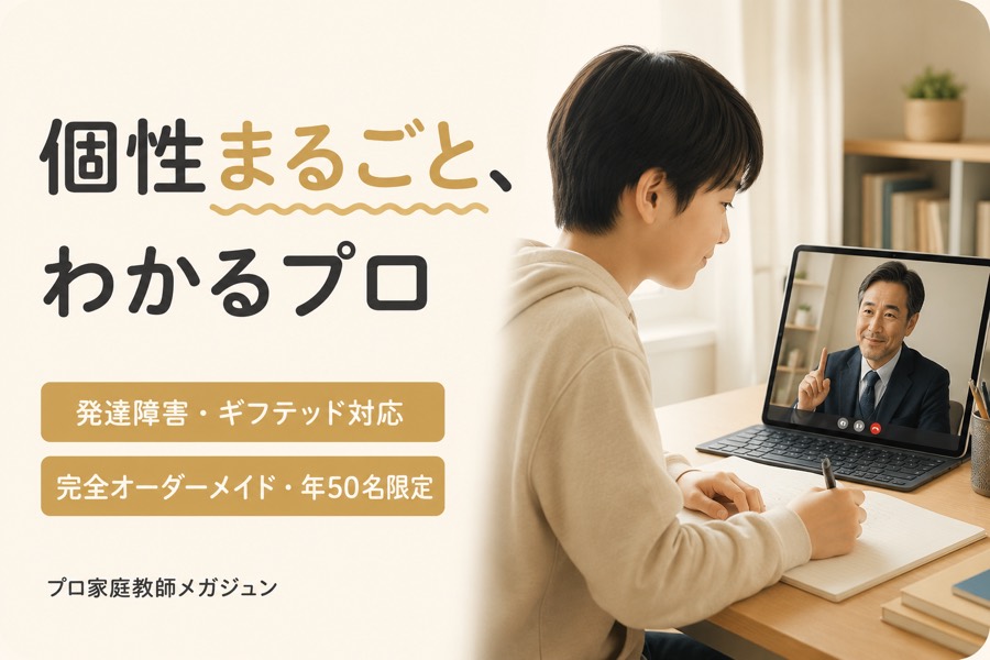 プロ家庭教師メガジュンの特徴(発達障害・ギフテッド対応の完全オーダーメイド指導・年50名限定)をまとめた紹介画像