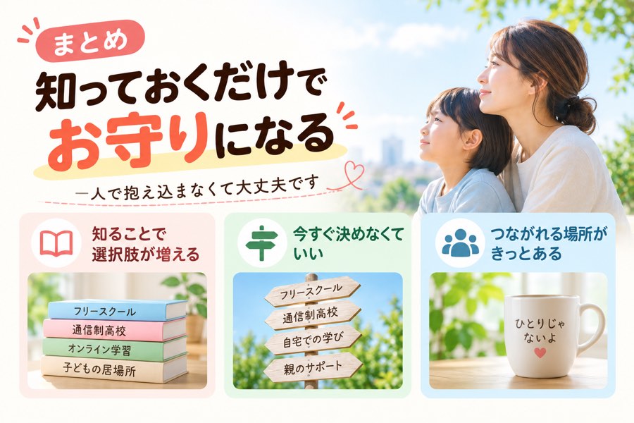 フリースクールを知っておくだけでお守りになる。知ることで選択肢が増える、今すぐ決めなくていい、つながれる場所がきっとある